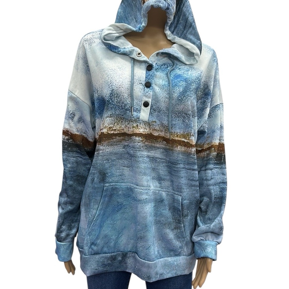 Mislook French Terry Cotton Blend Beachy Hoodie Sweatshirt Oversized Unisex M
